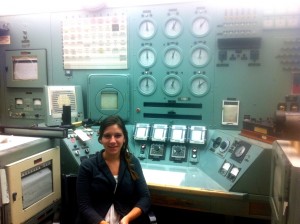 DOE Fellow Jennifer Arniella at the U.S. Department of Energy’s B Reactor Control Room, built in 1943. Richland, Washington 