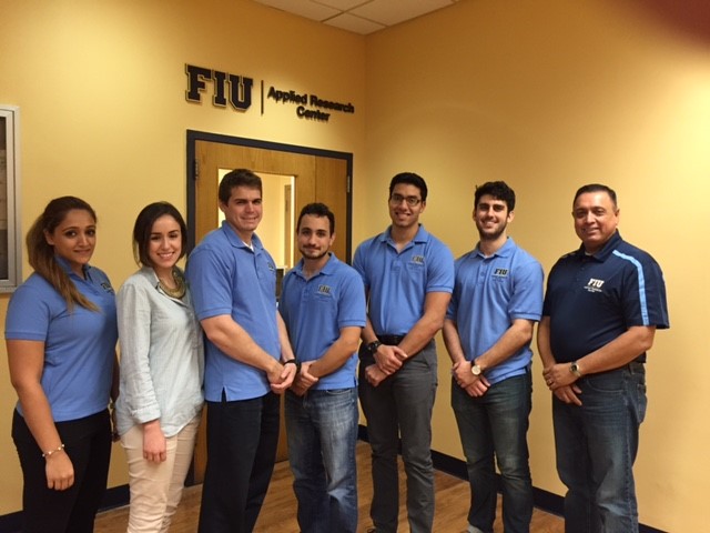 In the picture (from left to right) Awmna Rana (Communication Officer), Carolina Padron (Secretary), Ryan Sheffield (President), Maximiliano Edrei (Vice President), Janesler Gonzalez (Officer - special programs), Jesse Viera (Treasurer) and Dr. Leo Lagos (FIU Chapter advisor). 
