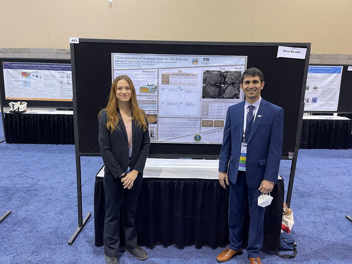Ms. Olivia Bustillo (DOE-LM Fellow) and Dr. Ravi Gudavalli (Mentor) during the Student Poster Competition.